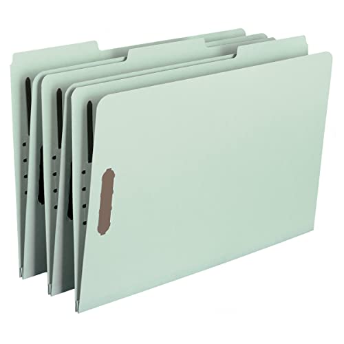 Smead 100% Recycled Pressboard Fastener File Folder, 2 Fasteners, 1/3-Cut Tab, 1″ Expansion, Legal Size, Gray/Green, 25 per Box (20003)