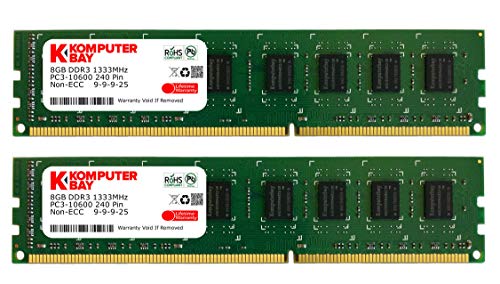 Komputerbay 16GB (2X 8GB) PC3-10600 10666 1333MHz DDR3 1333 DRAM DIMM 240-Pin RAM Desktop Memory Dual Channel KIT 9-9-9-25