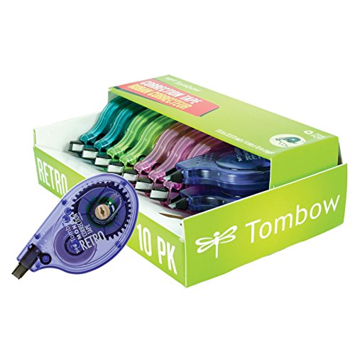 Tombow 68723 Mono Retro Correction Tape Assorted Colors, 10-Pack
