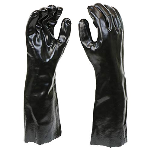West Chester 12018 Chemical Resistant PVC Coated Work Gloves – Large, Black Fully Coated Safety Gloves with 18 in. Gauntlet Cuff. Workplace Safety Wear