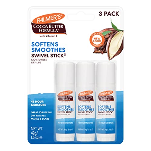 Palmer’s Cocoa Butter Formula Moisturizing Swivel Stick with Vitamin E, Softening & Soothing Lip Balm, Face & Body Stick Moisturizer Ideal for Treating Dry Skin Patches (Pack of 3)