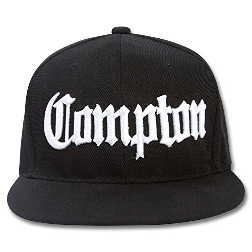 Compton Flat Bill Snapback Black Adjustable Baseball Cap Hat