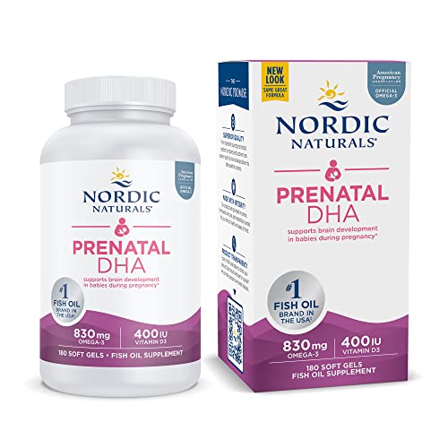Nordic Naturals Prenatal DHA, Unflavored – 180 Soft Gels – 830 mg Omega-3 + 400 IU Vitamin D3 – Supports Brain Development in Babies During Pregnancy & Lactation – Non-GMO – 90 Servings
