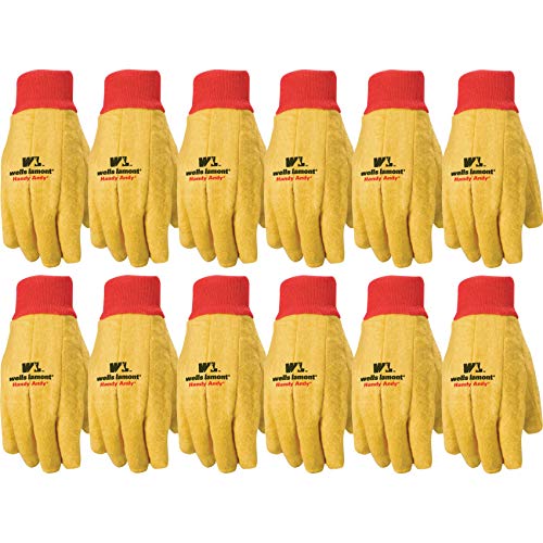 Wells Lamont Polyester and Cotton Handy Andy Gloves, Standard Weight | Perfect for Farming, Gardening, Yard Work, Machine Work & More | Extra Large, Bulk 12-pack (412XL), Gold