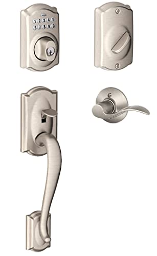 Schlage FE365-CAM-ACC-LH Left Handed Camelot Electronic Handleset with Accent Le, Satin Nickel