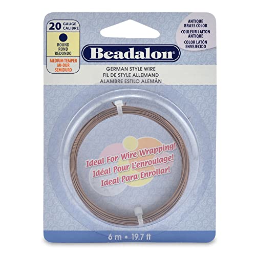 Beadalon German Style Wire for Jewelry Making, Round, Antique Brass Color, 20 Gauge, 19.7 ft