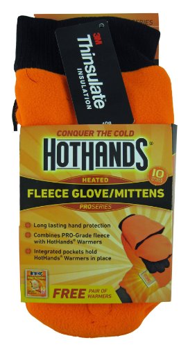 HotHands Heatmax Heated Fleece Unisex-Adults Mittens(Orange, Medium/Large)
