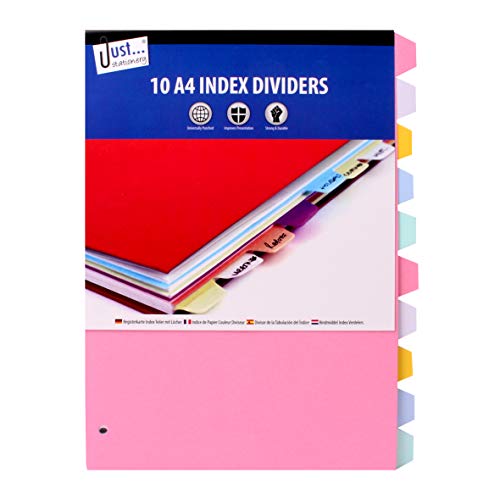 Just Stationery 10 A4 Paper Index Divider, 4051