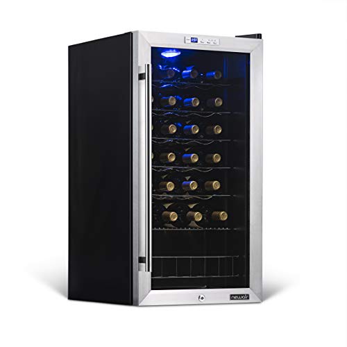 NewAir Compressor Wine Cooler Refrigerator in Stainless Steel | 27 Bottle Capacity | Freestanding or Built-In | UV Protected Glass Door with Lock and Handle AWC-270E