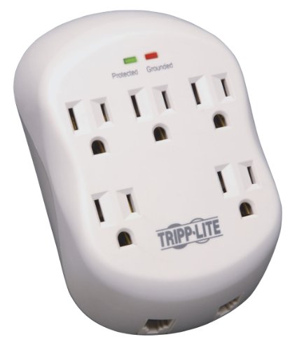 Tripp Lite 5 Outlet Surge Protector Power Strip, Direct Plug In, RJ11 Protection, Lifetime Warranty & $15,000 INSURANCE (SK5TEL-0),White