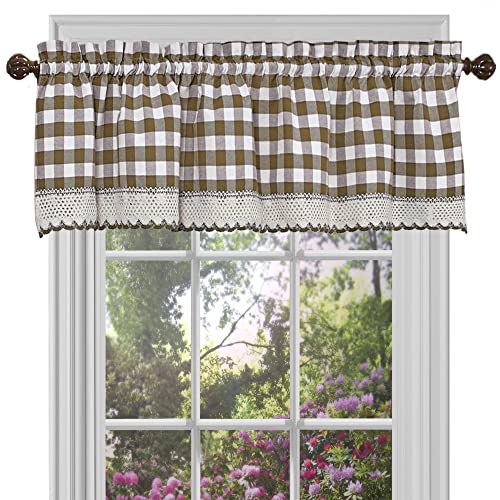 Buffalo Check Valance Window Curtains – 58 Inch Width, 14 Inch Length – Taupe Brown & Ivory White Plaid – Light Filtering Farmhouse Country Drapes for Bedroom Living & Dining Room by Achim Home Decor