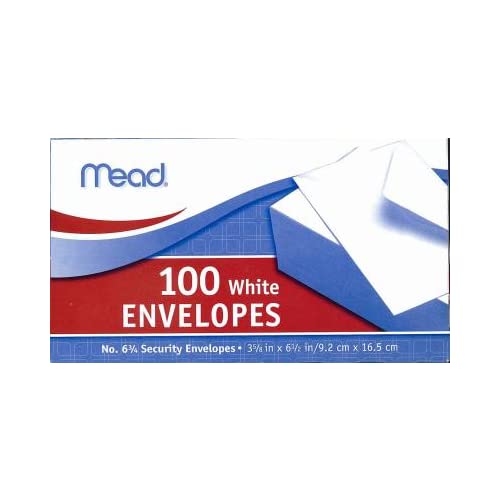 Mead Business Envelope, 3 5/8 6 1/2, 20 lb, White, 100/Box
