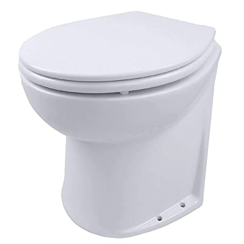 Jabsco 58060-1012 Deluxe Flush 12V DC Electric Toilet Angled Back with Solenoid Fresh Water Rinse, 14