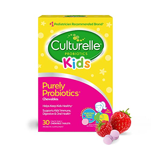 Culturelle Kids Chewable Daily Probiotic for Kids, Ages 3+, 30 Count, #1 Pediatrician-Recommended Brand, Natural Berry Flavored Daily Probiotics for Digestive Health, Oral Care & Immune Support