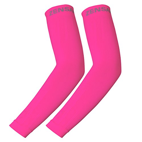 Zensah Compression Arm Sleeves,Neon Pink,Small/Medium
