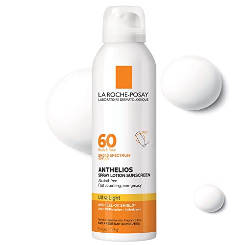 La Roche-Posay Anthelios Ultra-Light Body and Face Sunscreen Spray SPF 60, Alcohol-Free, Oil-Free, Water Resistant, Daily Sun Protection for Sensitive Skin, Easy to Use Spray Sunscreen