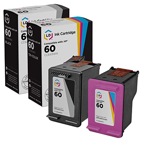 LD © Remanufactured Ink Cartridge Replacements for HP CC640WN (HP 60) Black and HP CC643WN (HP 60) Color (Set of 2,1 Black and 1 Color) for use in Photosmart, Envy e All-in-one and Deskjet Printers