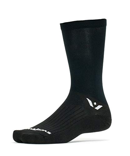 Swiftwick- ASPIRE SEVEN Cycling Socks, Firm Compression Fit, Tall Crew (Black, Large)