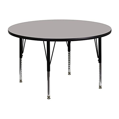Flash Furniture 48” Round Grey HP Laminate Activity Table – Height Adjustable Short Legs