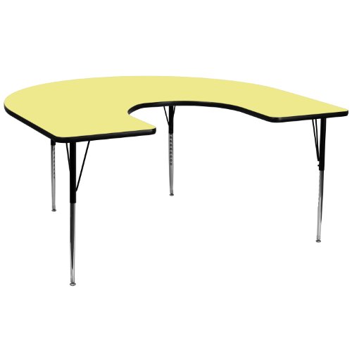 Flash Furniture 60”W x 66”L Horseshoe Yellow Thermal Laminate Activity Table – Standard Height Adjustable Legs