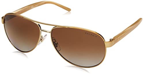 Ralph by Ralph Lauren Women’s RA4004 Aviator Sunglasses, Shiny Gold/Polarized Gradient Brown, 59 mm