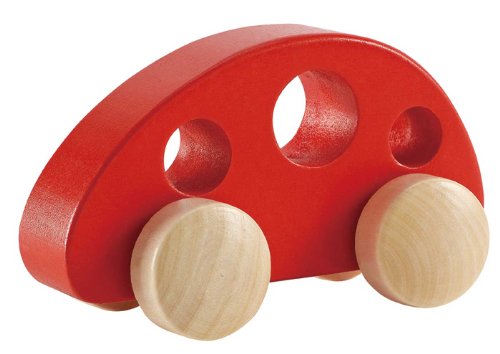 Hape Mini Van Wooden Toddler Toy Vehicle in Red, L: 4.9, W: 2.5, H: 2.8 inch
