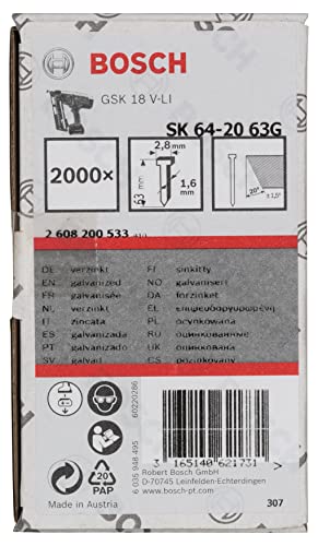Bosch 2608200533 SK64-20 Stapling Nail Galvanised, 63mm, Silver