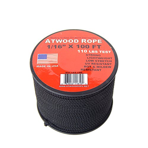 Atwood Rope 1/16 inch Microcord 100 foot spool, Mosquito Cord, 2mm paracord, Micro Parachute Cord – BLACK