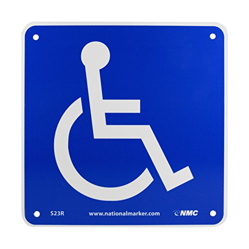 NMC S23R Office Sign, Handicapped Graphic, 7″ Length x 7″ Height, Rigid Plastic, White on Blue