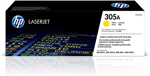 HP 305A Yellow Toner Cartridge | Works with HP LaserJet Pro 300 M351, HP LaserJet Pro 300 MFP M375, HP LaserJet Pro 400 M451, HP LaserJet Pro 400 MFP M475 Series | CE412A