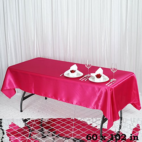 BalsaCircle 60×102 inch Fuchsia Satin Rectangle Tablecloth Table Cover Linens for Wedding Table Cloth Reception Events Kitchen Dining