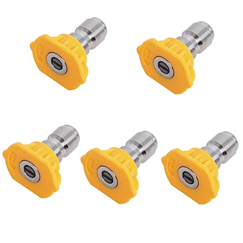 Podoy Pressure Washer Sprayer Nozzle Tip 1/4″ Size 3.0, Yellow 15 Degree Stainless Steel for 1500 Psi, 2000 Psi & 2500 Psi Pressure Washer （Pack of 5）
