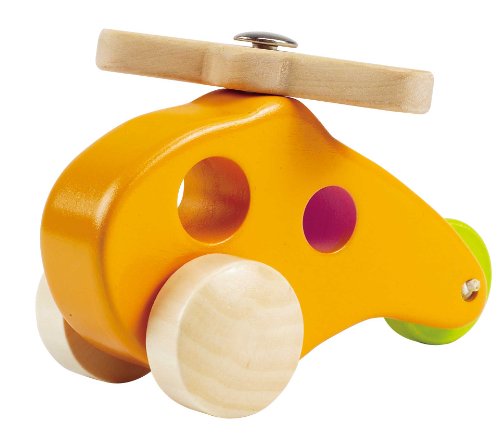 Hape Little Copter Wooden Toy Toddler Play Vehicle, L: 5, W: 2.6, H: 3.5 inch , Yellow