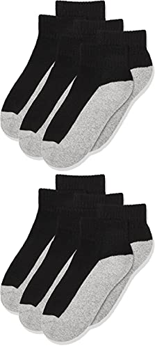 Jefferies Socks Little Boys’ Seamless Sport Quarter Half Cushion 6 Pack Socks, Black/Grey, 8-9.5