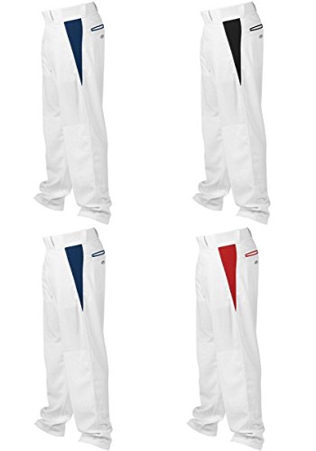 Rawlings Youth Relaxed Fit V-Notch Insert Baseball Pant, White with Navy Insert, Youth X-Small