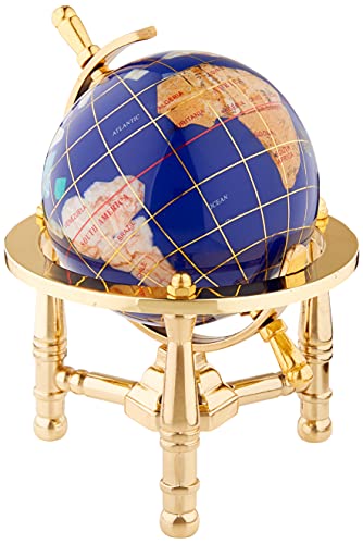 Unique Art 6-Inch by Blue Lapis Ocean Mini Table Top Gemstone World Globe with Gold Tripod