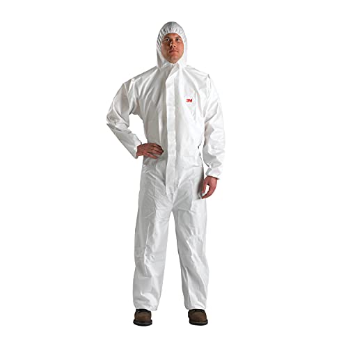3M Protective Disposable Coveralls, Bulk Pack of 25 White Coveralls, Hooded with Elastic Cuff, Two-way Zipper, Antistatic Protection, Large, 4510-BLK-L