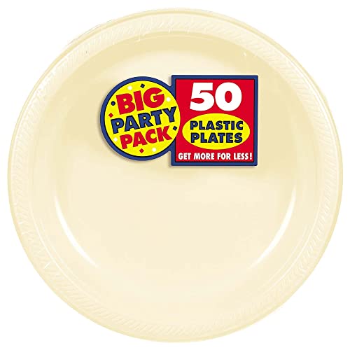 Amscan Big Party Pack Plastic Plates, 50 Pcs, Vanilla Crème