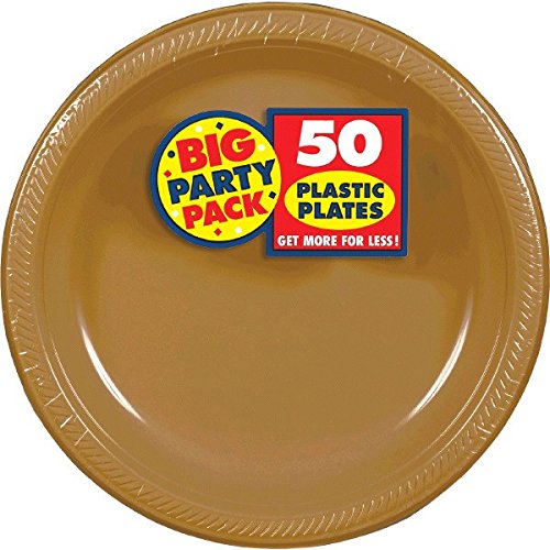 Amscan 630732.19 Gold Plastic Plates Big Party Pack, 10″ | Pack of 50