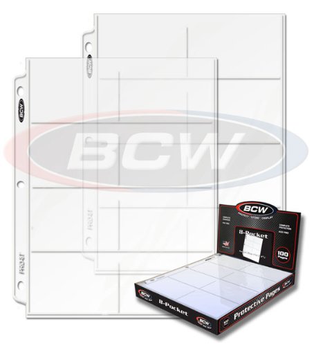 BCW Box of 100 BCW Pro 8-pocket Pages,4 1/8″ X 2 3/4″ – Eight Pockets Page (8 Top Load / Horizontal Slots)