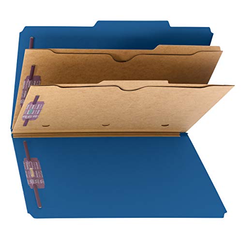 Smead Pressboard Classification File Folder with SafeSHIELD Fasteners, 2 Pocket Dividers, 2″ Expansion, Legal Size, Dark Blue, 10 per Box (19077)