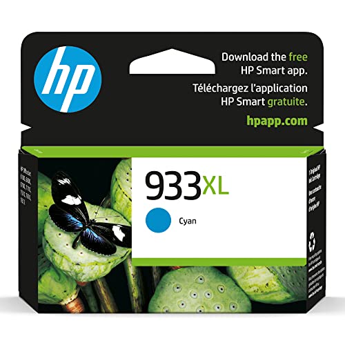 HP 933XL Cyan High-yield Ink Cartridge | Works with HP OfficeJet 6100, 6600, 6700, 7110, 7510, 7610 Series | CN054AN