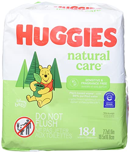 Huggies Natural Care Fragrance Free Baby Wipes, 552 Total Wipes 184 Count (Pack of 3), Packaging May Vary