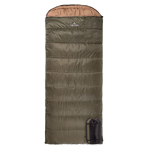 TETON Sports Celsius XL 0F Sleeping Bag; Great for Family Camping; Free Compression Sack , Green, 90-Inchx 36-Inch, Right Zip