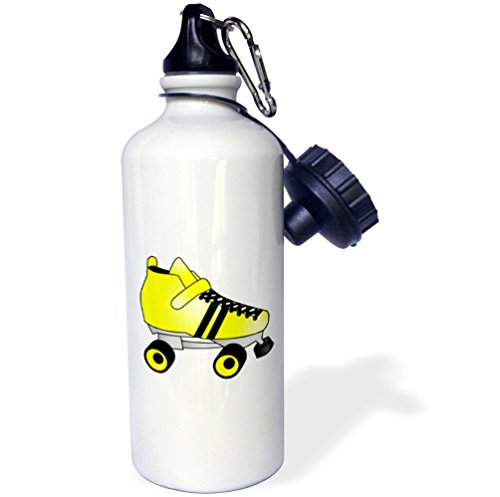 3dRose “Skating Gifts Yellow and Black Roller Skate” Sports Water Bottle, 21 oz, White