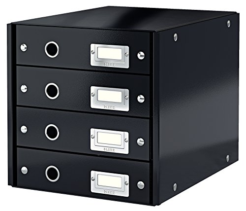 Leitz Click & Store Storage Box, 4 Drawer, Collapsible, Stackable, Patented Design, Bin, Cabinet, Desk Organizer, Black (60490095)