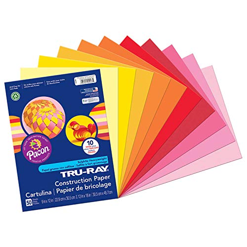 Tru-Ray Heavyweight Construction Paper, Warm Assorted Colors, 9″ x 12″, 50 Sheets,102947