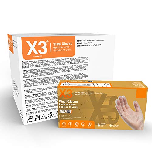AMMEX GPX3 Industrial Clear Vinyl Gloves, Case of 1000, 3 mil, Size XLarge, Latex Free, Powder Free, Food Safe, Disposable, Non-Sterile, GPX348100