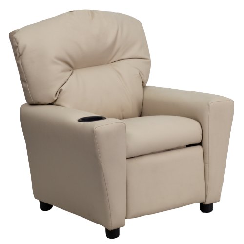 Flash Furniture Contemporary Beige Vinyl Kids Recliner with Cup Holder