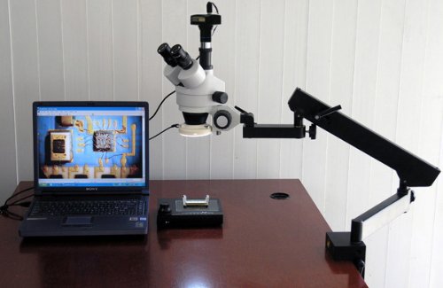 AmScope SM-6TZ-54S-10M Digital Professional Trinocular Stereo Zoom Microscope, WH10x Eyepieces, 3.5X-90X Magnification, 0.7X-4.5X Zoom Objective, 54-Bulb LED Light, Clamping Articulating Arm Stand, 110V-240V, Includes 0.5X and 2.0X Barlow Lenses and 10MP